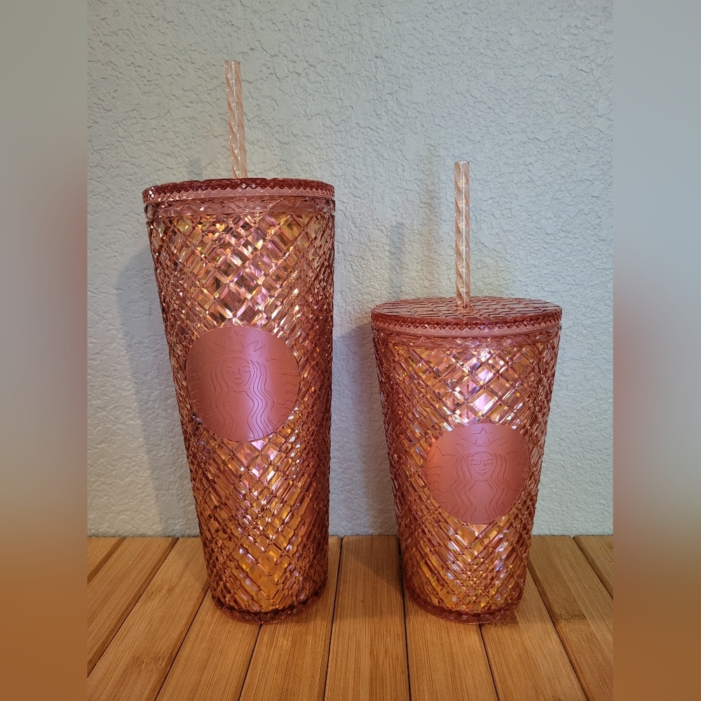 BNWT Starbucks 2021 Holiday rose gold jeweled 24oz and 16oz set